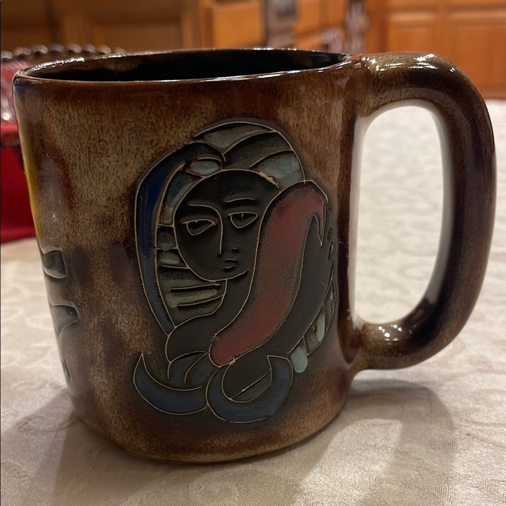 Artistic Brown Ceramic Mug “ Aquarius “ Design by Mara Mexico
